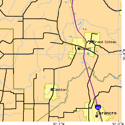 Zip code 70584 close-up map