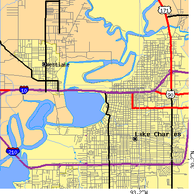 Zip code 70601 close-up map