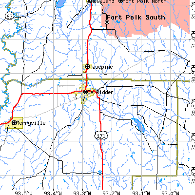 Zip code 70634 close-up map