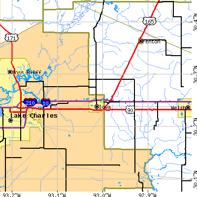 Zip code 70647 close-up map