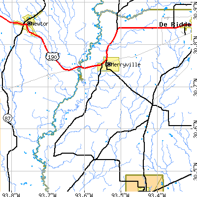 Zip code 70653 close-up map