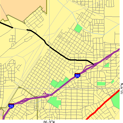 Zip code 35218 close-up map