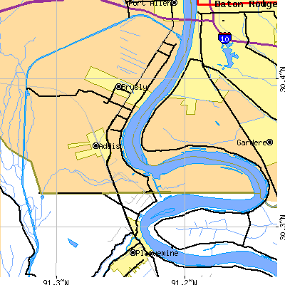 Zip code 70710 close-up map