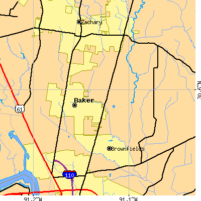 Zip code 70714 close-up map