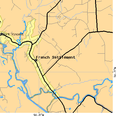 Zip code 70733 close-up map