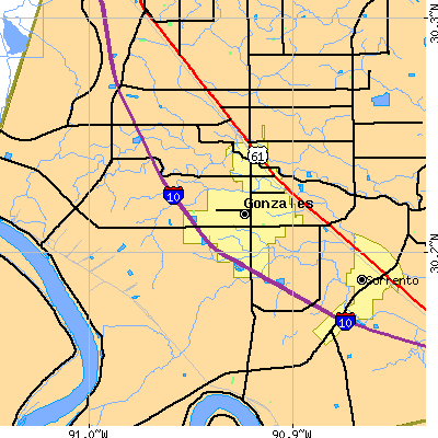 Zip code 70737 close-up map