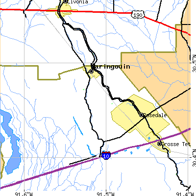 Zip code 70757 close-up map