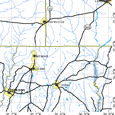 Zip code 70761 close-up map
