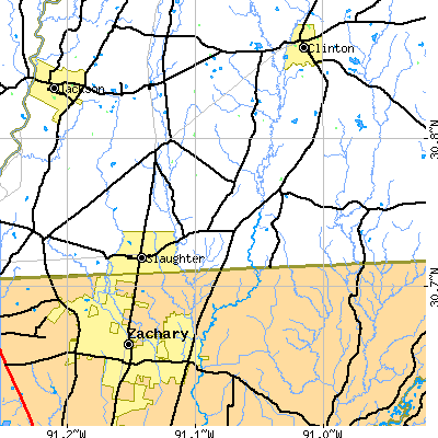 Zip code 70777 close-up map