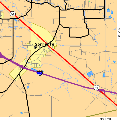 Zip code 70778 close-up map