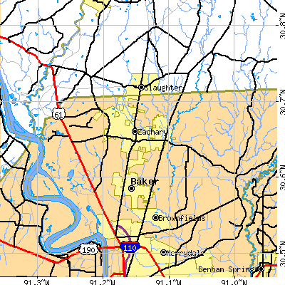 Zip code 70791 close-up map