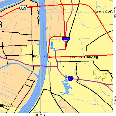 Zip code 70802 close-up map