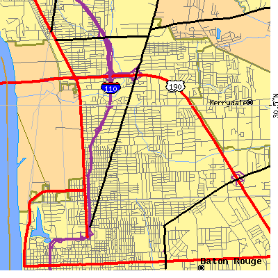 Zip code 70805 close-up map