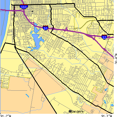 Zip code 70808 close-up map