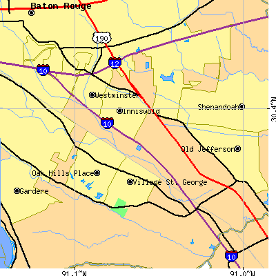 Zip code 70809 close-up map