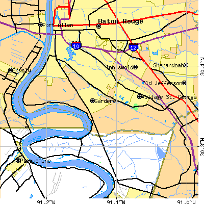 Zip code 70810 close-up map