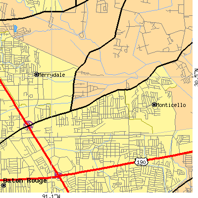 Zip code 70814 close-up map