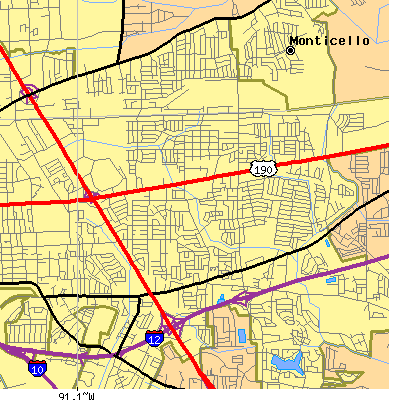 Zip code 70815 close-up map