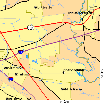 Zip code 70816 close-up map