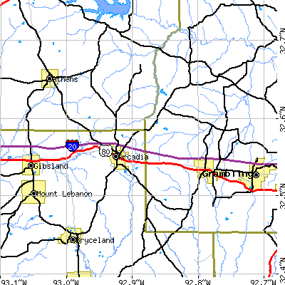 Zip code 71001 close-up map