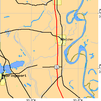 Zip code 71004 close-up map