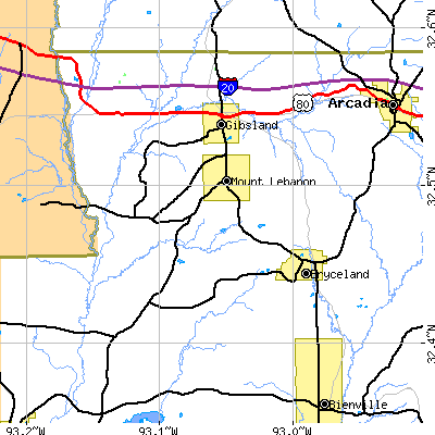 Zip code 71028 close-up map