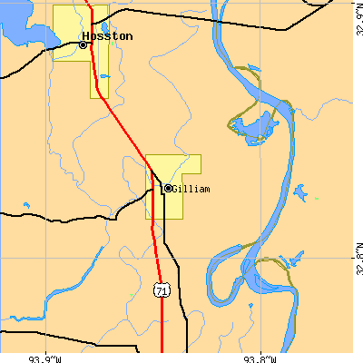 Zip code 71029 close-up map