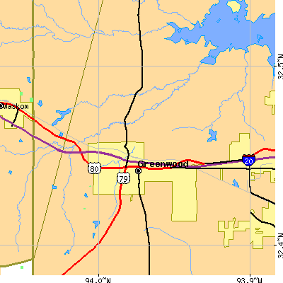 Zip code 71033 close-up map