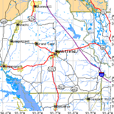 Zip code 71052 close-up map