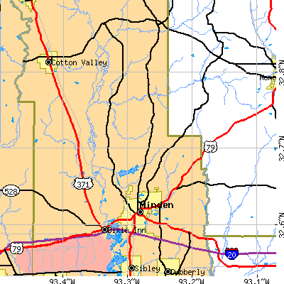 Zip code 71055 close-up map