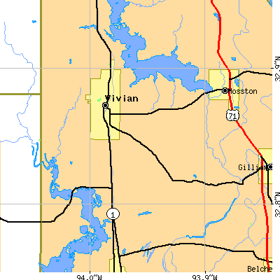 Zip code 71082 close-up map