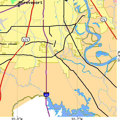 Zip code 71106 close-up map