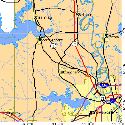 Zip code 71107 close-up map
