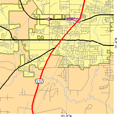 Zip code 71118 close-up map