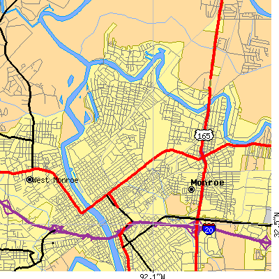 Zip code 71201 close-up map