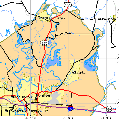 Zip code 71203 close-up map