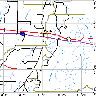 Zip code 71232 close-up map
