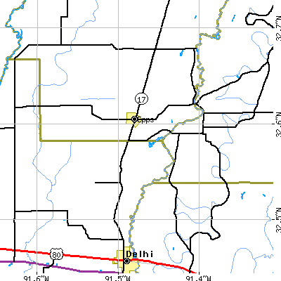 Zip code 71237 close-up map