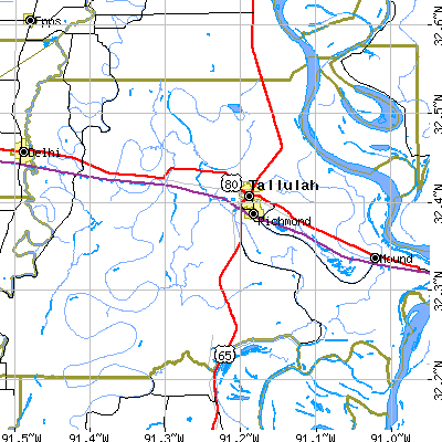 Zip code 71282 close-up map