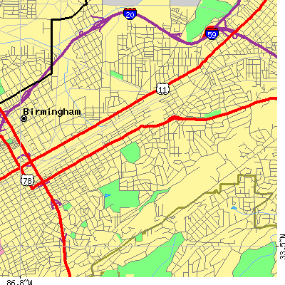 Zip code 35222 close-up map