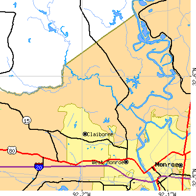 Zip code 71291 close-up map