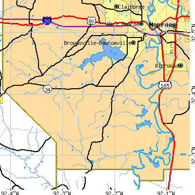 Zip code 71292 close-up map