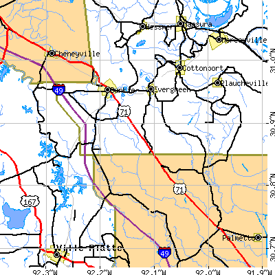 Zip code 71322 close-up map