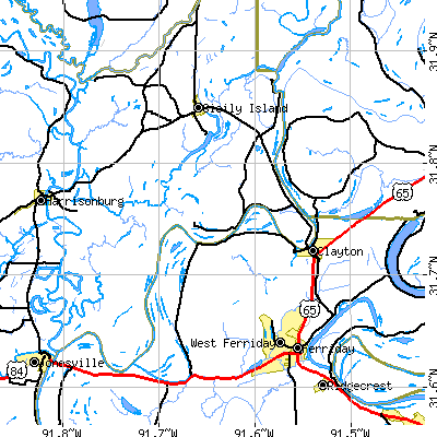 Zip code 71326 close-up map