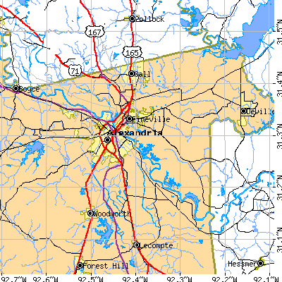 Zip code 71360 close-up map