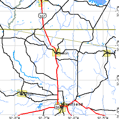 Zip code 71422 close-up map
