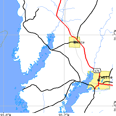 Zip code 71462 close-up map