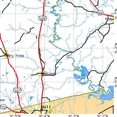 Zip code 71467 close-up map