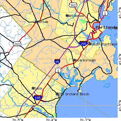 Zip code 04074 close-up map
