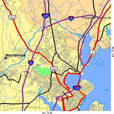 Zip code 04103 close-up map
